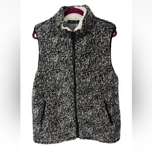 Women's Black & White Sherpa Fleece Vest Full Zip up Sleeveless w/ Zip Pockets